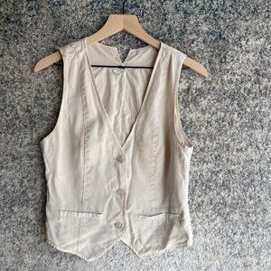 YFB Vest Womens Medium Beige Button Up‎ Lyocell Cotton Lined Classic Waistcoat